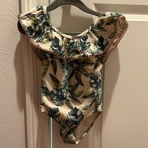 Janie and Jack Leaf Print One Piece Swimsuit - Green and Cream